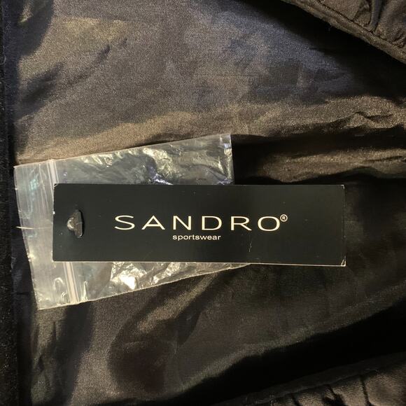 Sandro Women's Romantic Ruffled Jacket Size L NEW Black Cotton Poplin Summer - Picture 6 of 8